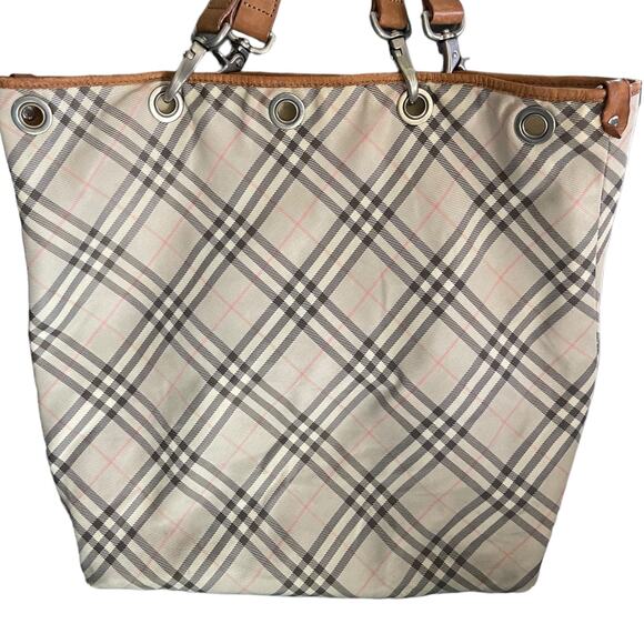 Burberry Blue Label Check Leather Trim Bucket Tote - Picture 4 of 13